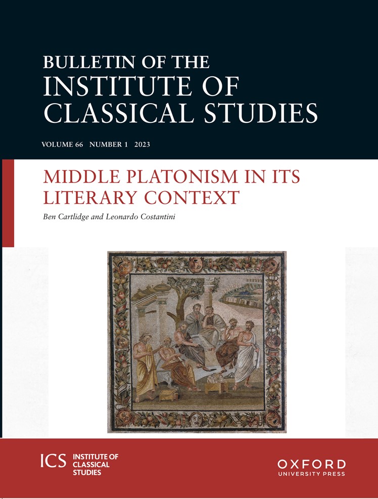 Cover page for issue 66.1 of the Bulletin of the Institute of Classical Studies, 'Middle Platonism in its Literary Context'